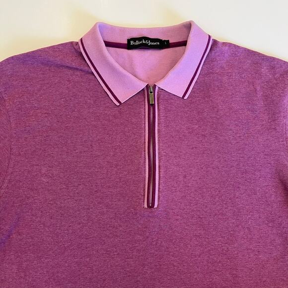 Bullock & Jones Quarter Zip Polo Mens Large Knit Cotton Stretch Purple Short Sle - Picture 2 of 11